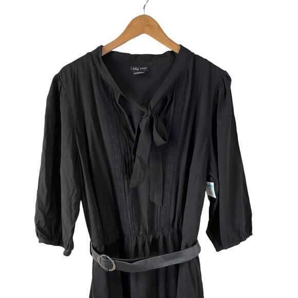 CITY CHIC New Plus Size Womens Precious Tie Tunic Mini Dress Black M 18 Boho LBD - Picture 3 of 13